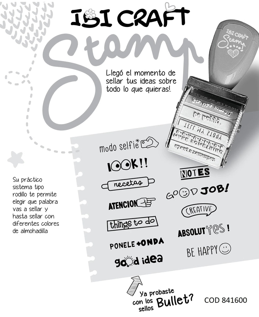 Stamp Set Ibicraft - Sello Rotativo + Almohadilla - Woopy | Librería Online Argentina — Cuadernos, Marcadores y Más